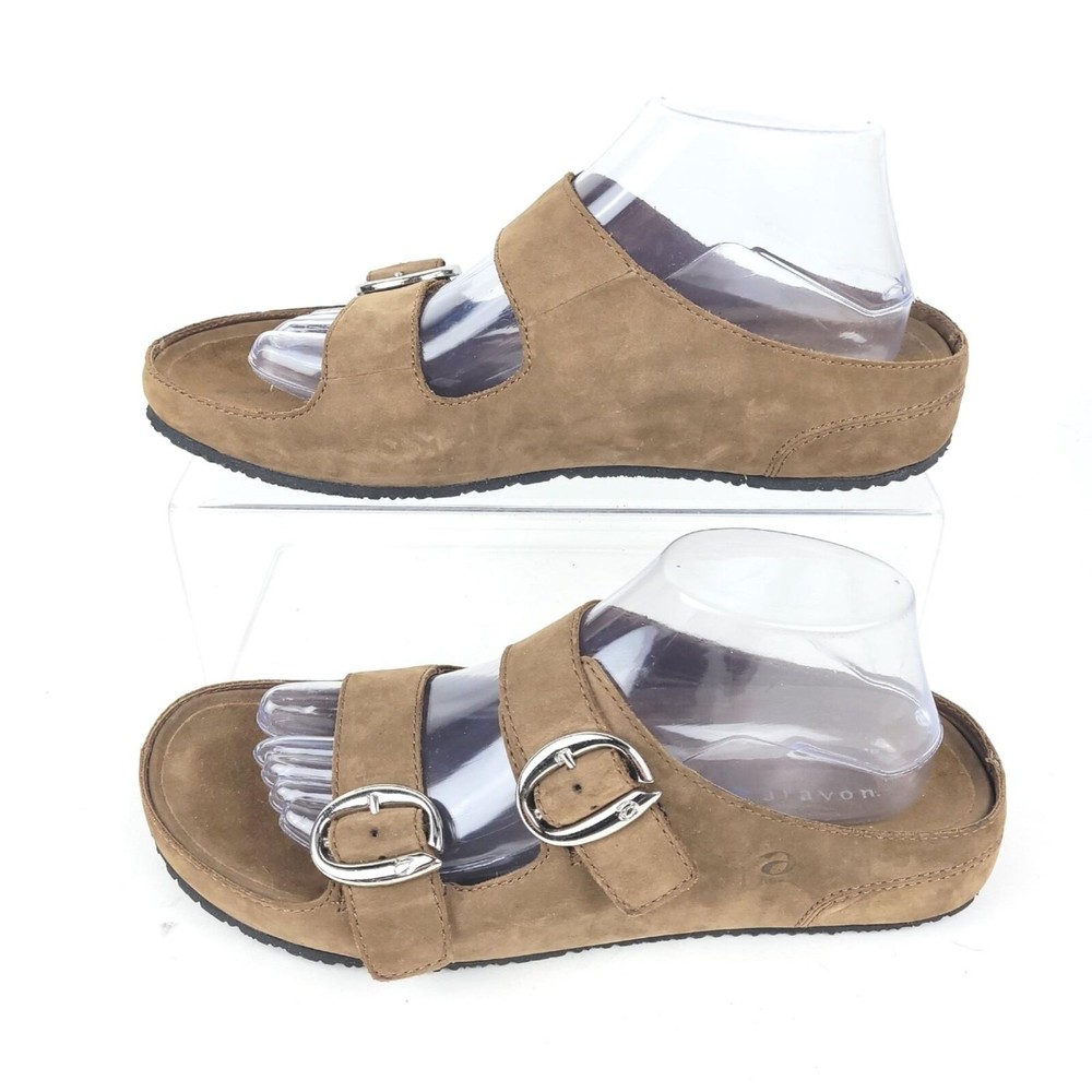 Aravon Womens Sandals 10AA Leather Slip On New Balance Brown